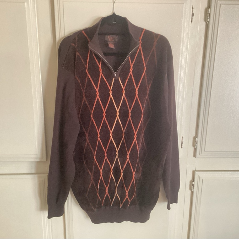 CIGAR COUTURE Argyle Diamond Cardigan Men's Brown 3XL